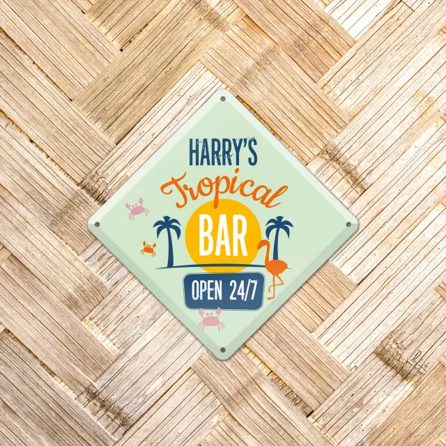 Gozi Tropical Bar metalen bord 20x20cm ruit personaliseerbaar