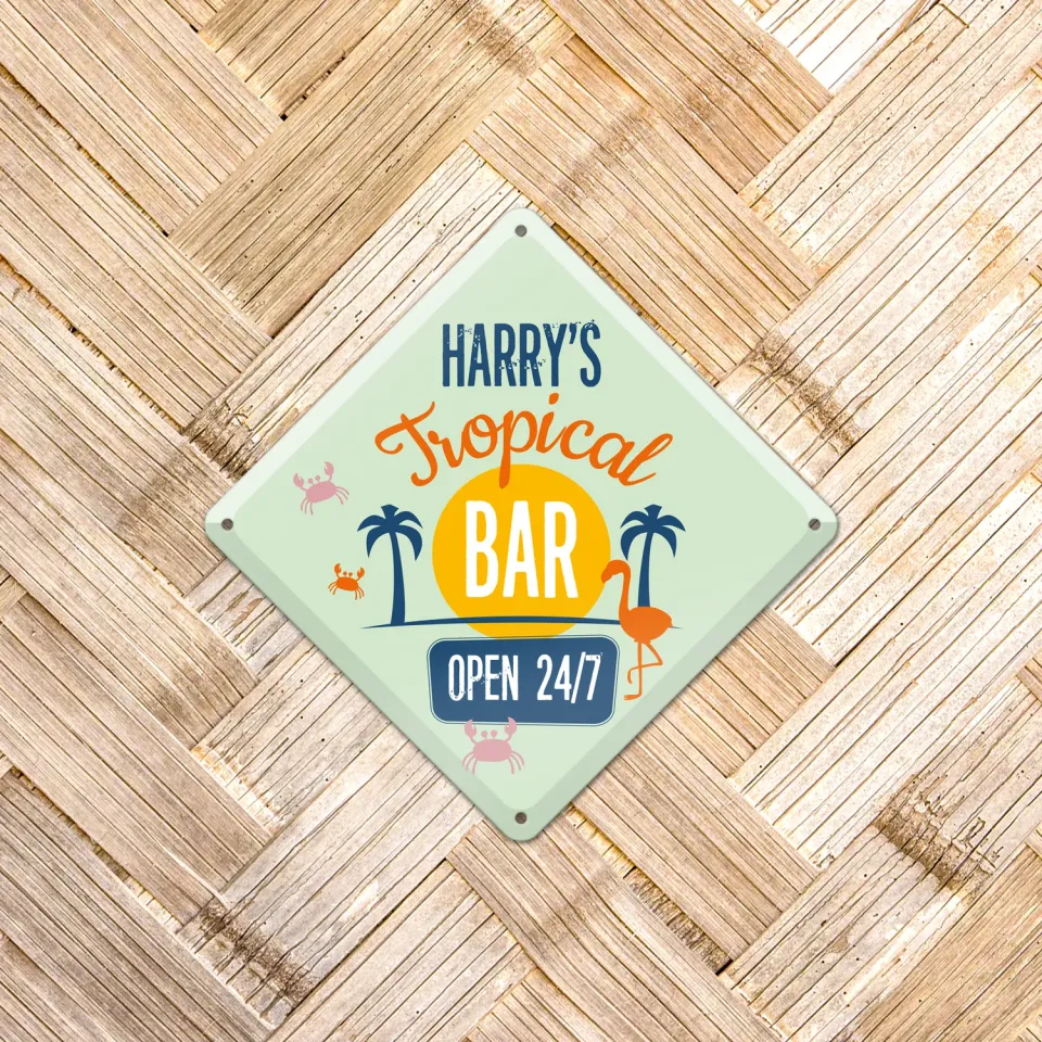 Gozi Tropical Bar metalen bord 20x20cm ruit personaliseerbaar