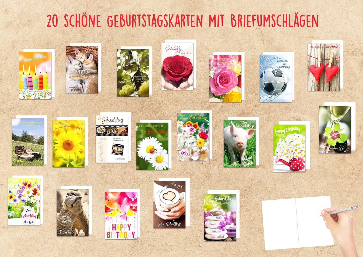 Edition Seidel 21235 verjaardagskaarten set 20 stuks met envelop