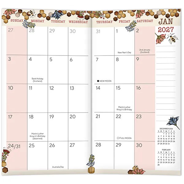 Sellers Publishing Floral Bee 2027 zakagenda pocket 29 maanden