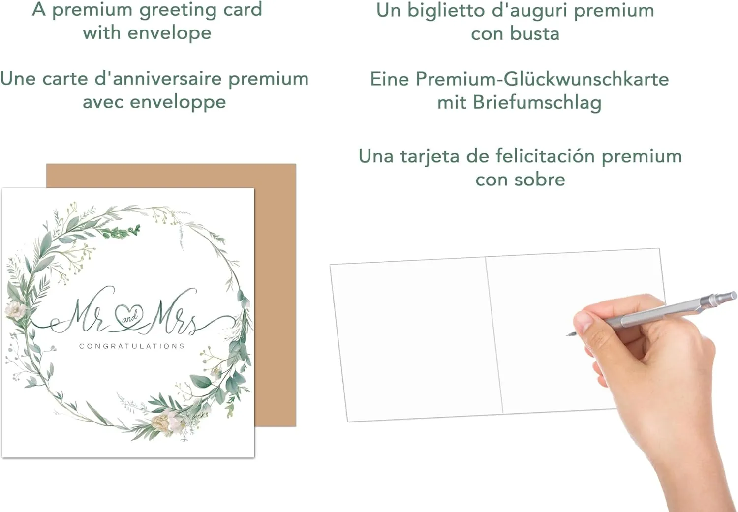 Edition Seidel HQ101 SW024 huwelijkskaart just married eucalyptus
