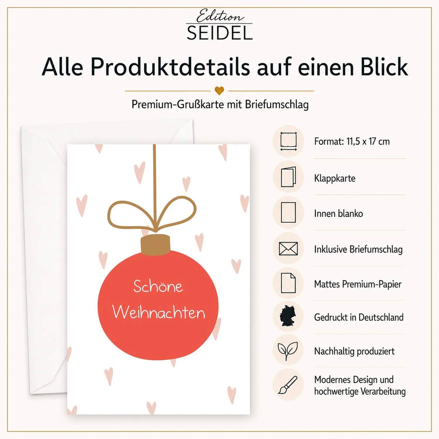 Edition Seidel 36703 SW026 kerstkaarten set 12 stuks goud