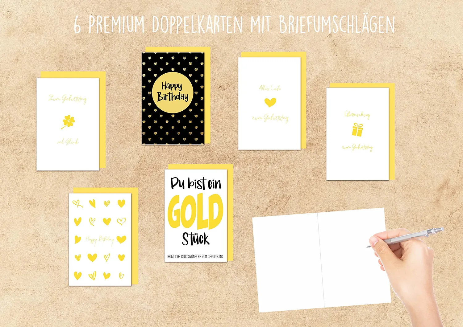 Edition Seidel Premium verjaardagskaarten goud set 6 stuks