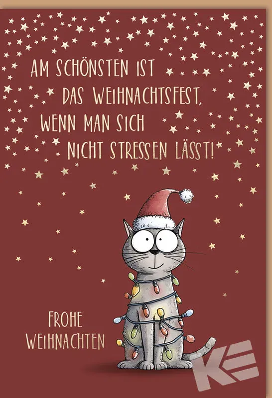 Kurt Eulzer 22-1279 kerstkaart kat met kerstmuts per stuk goud