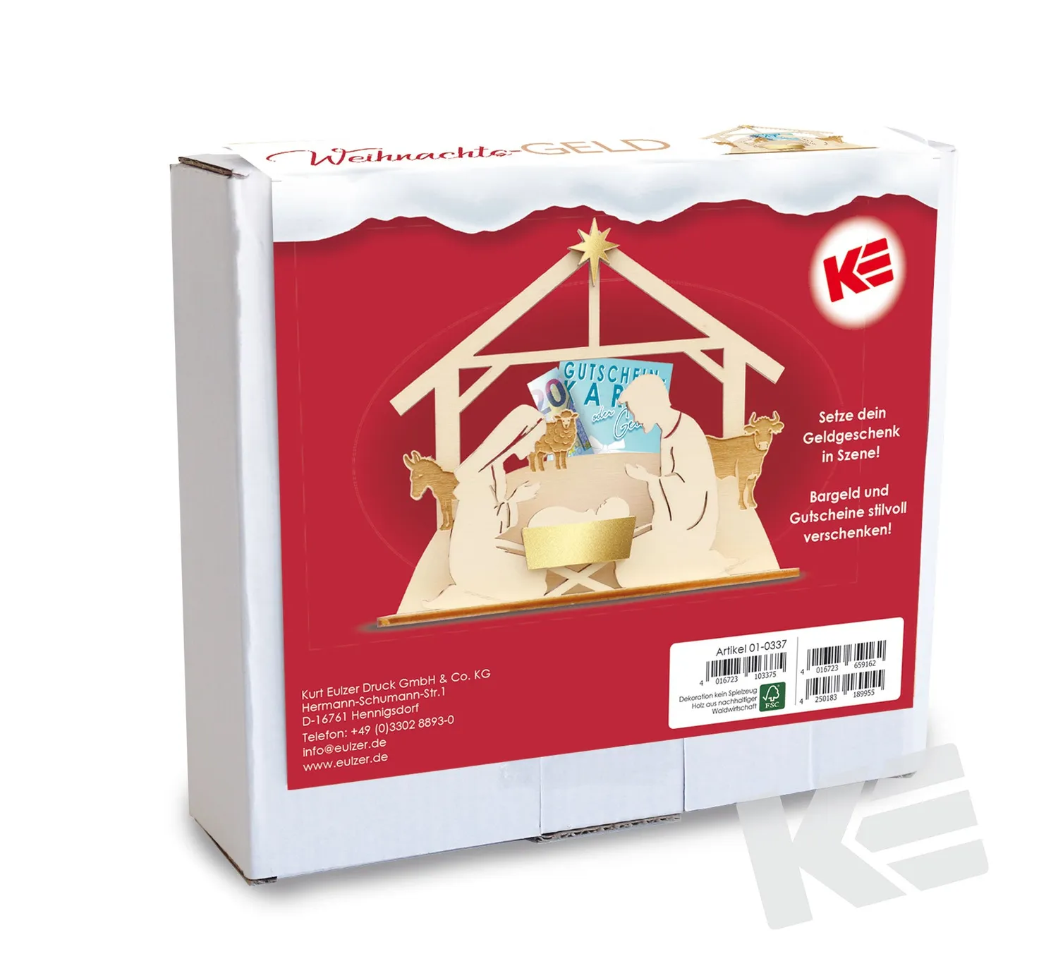 Kurt Eulzer 01-0337 geldcadeau hout kerststal 15x18
