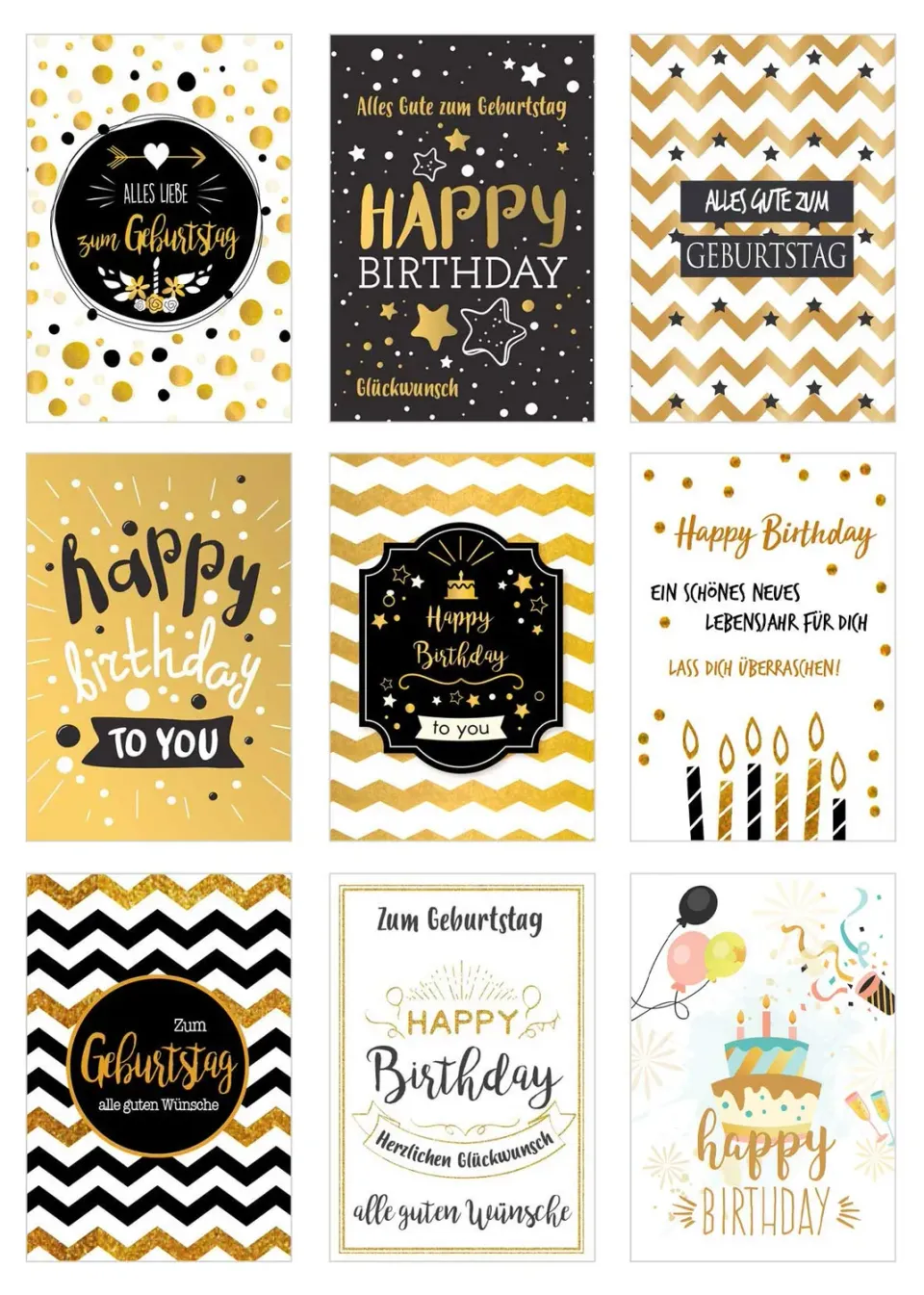 Edition Seidel 20821 verjaardagskaarten set 9 stuks goud
