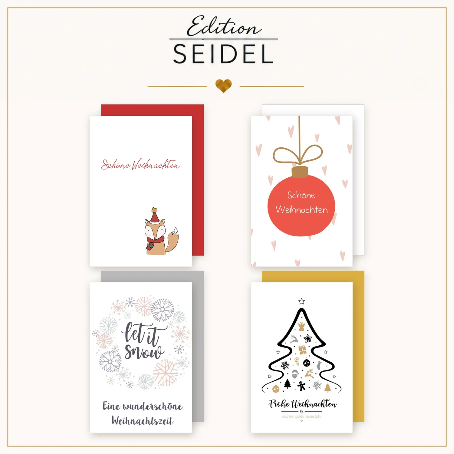 Edition Seidel 36703 SW026 kerstkaarten set 12 stuks goud