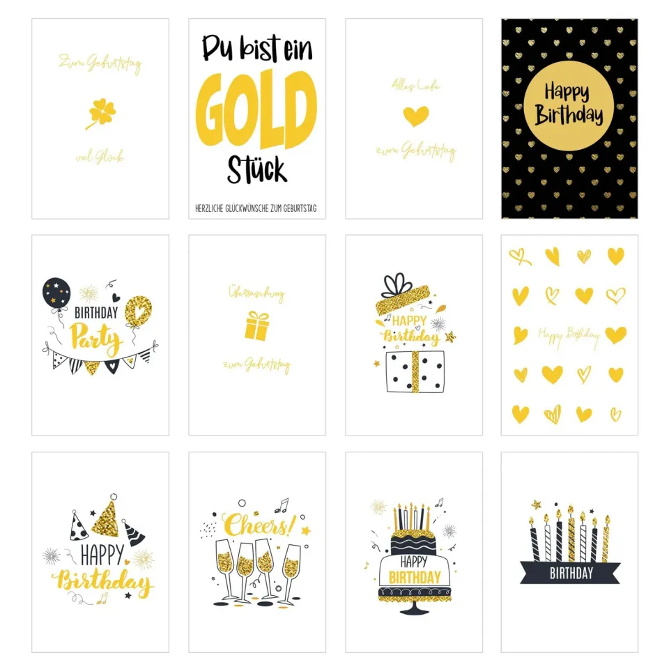 Edition Seidel Premium 20176 verjaardagskaarten goud set 12 met envelop
