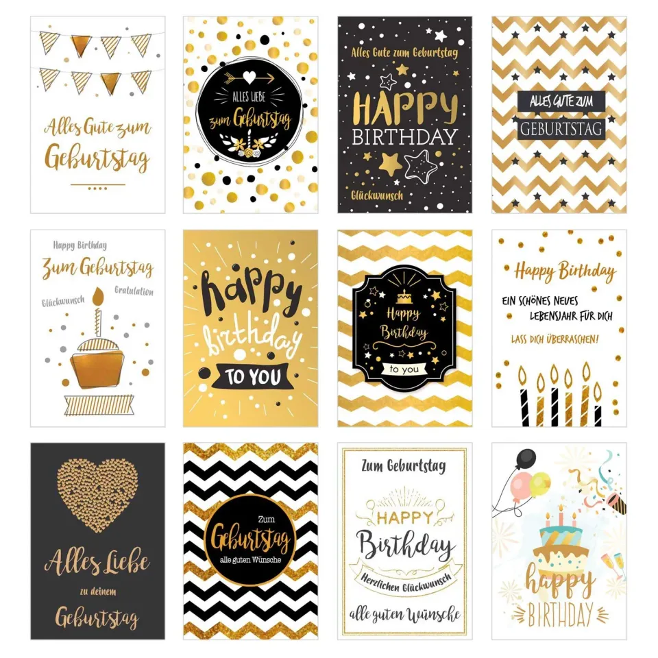 Edition Seidel Premium verjaardagskaarten set 12 stuks goud