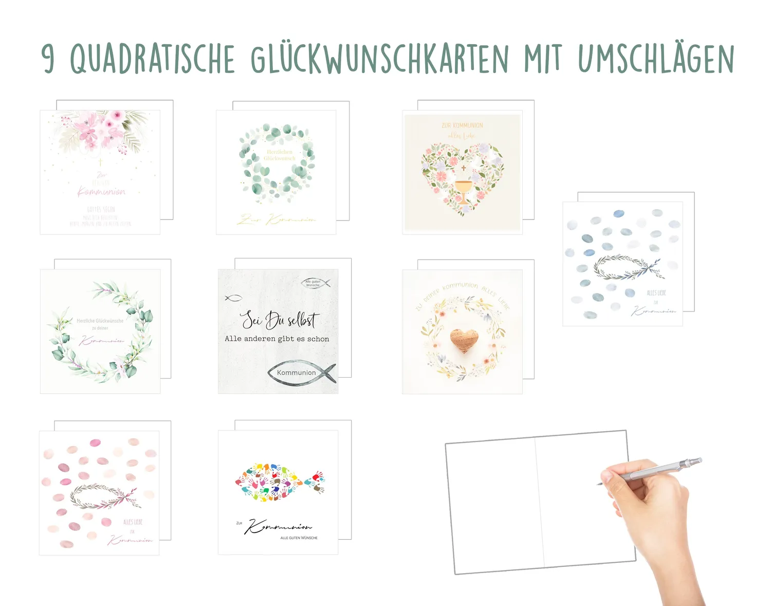 Edition Seidel Premium 33006 communiekaarten vierkant set 9 met envelop