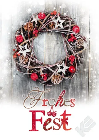 Kurt Eulzer 20-2844 kerstkaart krans met glimmer 10 stuks