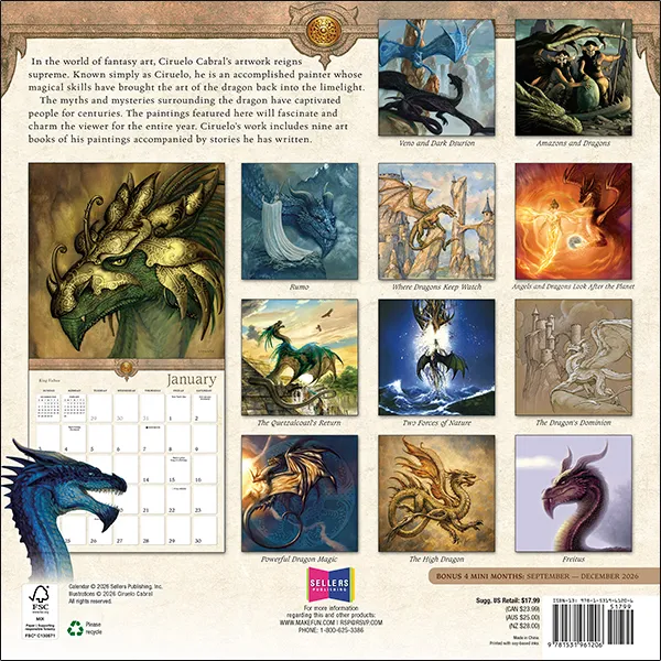 Sellers Publishing Dragons by Ciruelo 2027 wandkalender draken
