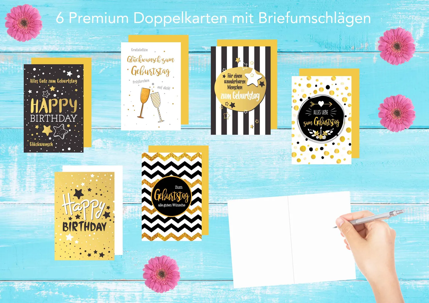 Edition Seidel Premium verjaardagskaarten set 6 goudopdruk