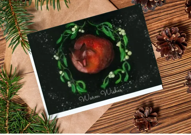 Blad & Beeld Warm Wishes slapende vos kerstkaart A6