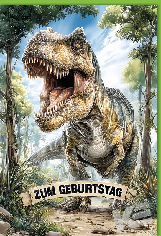 Kurt Eulzer 51-1076 3D verjaardagskaart T-Rex hoog