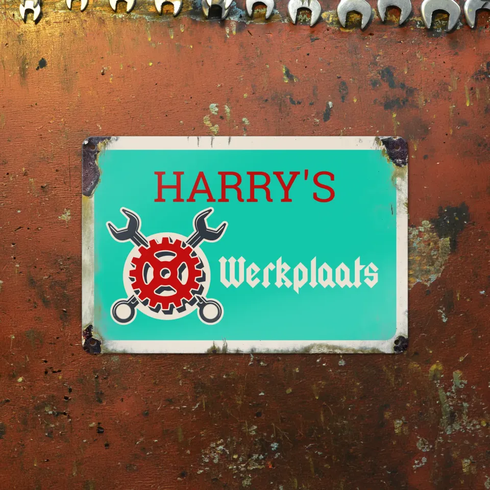 Gozi Werkplaats metalen bord 30x20cm vintage