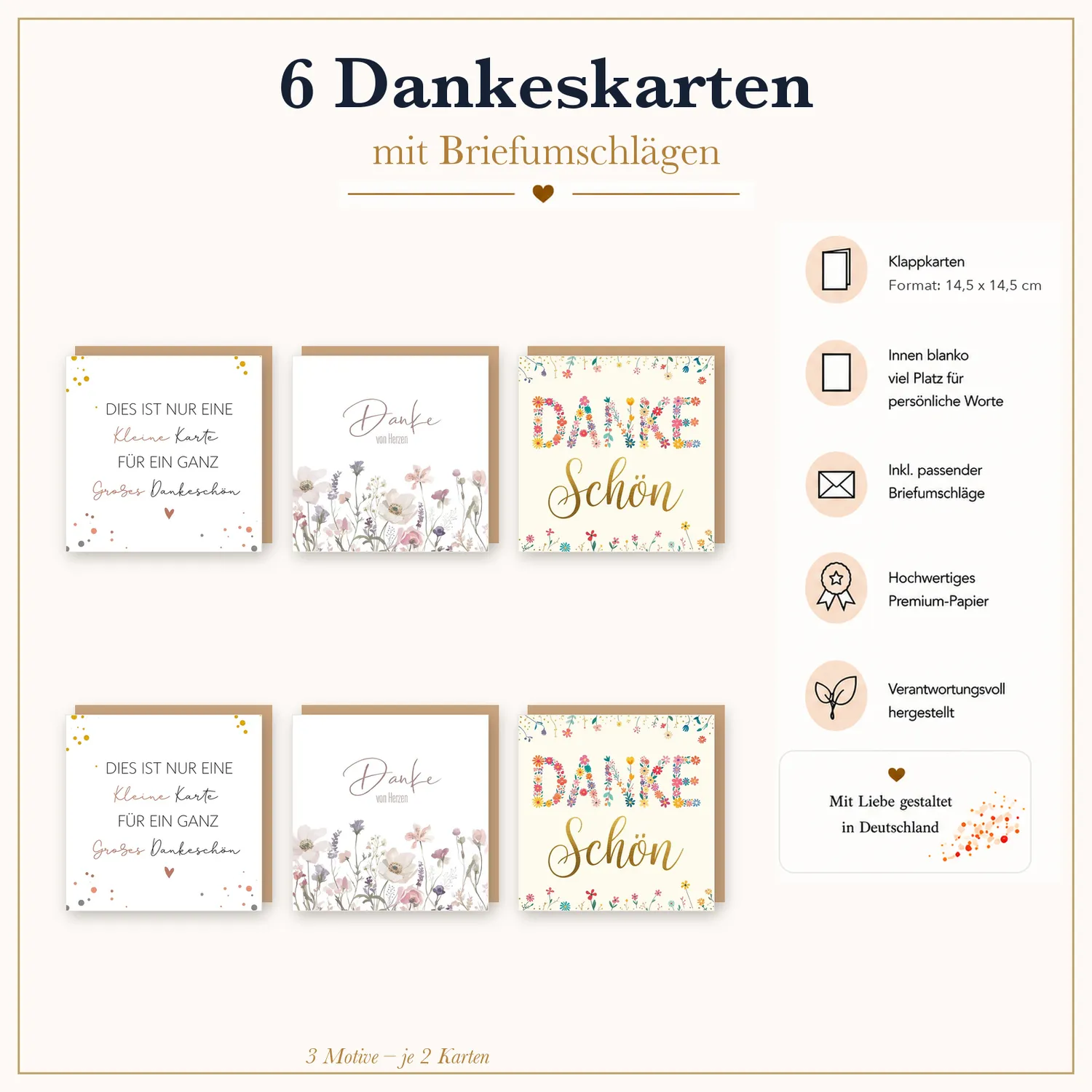 Edition Seidel 36697 bedankkaarten vierkant 6 stuks bloemen