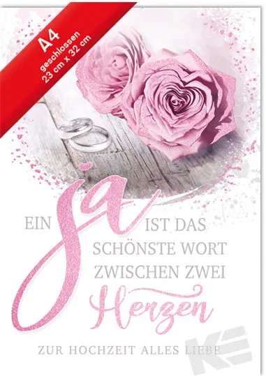 Kurt Eulzer 91-1023 trouwkaart A4 rozen met glitter