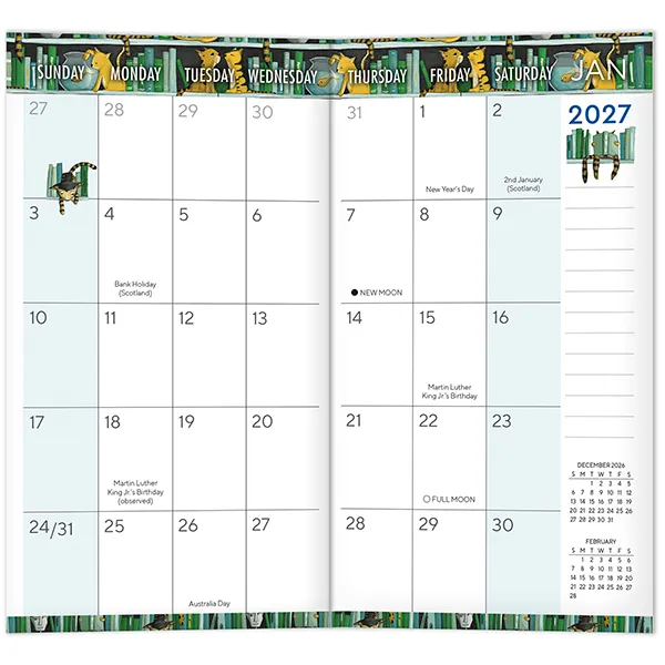 Sellers Publishing Bookshelf Cats 2027 zakagenda pocket katten