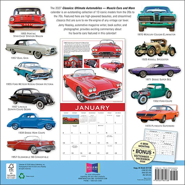 Sellers Publishing Classics 2027 wandkalender auto's