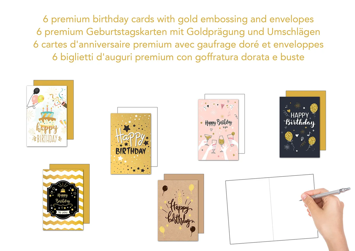 Edition Seidel Premium 22360 verjaardagskaarten goud set 6