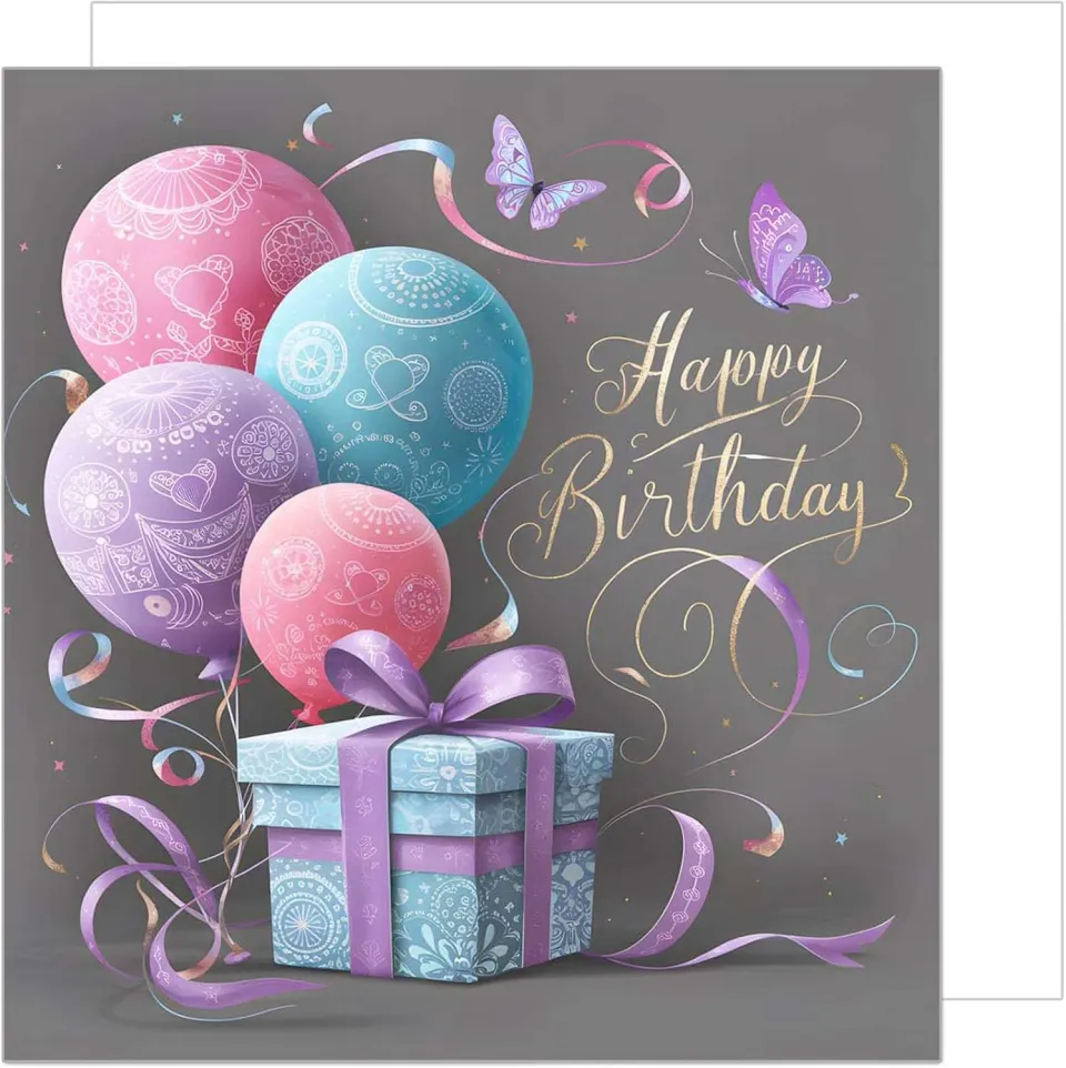 Edition Seidel Premium GQ289 SW024 verjaardagskaart ballonnen vierkant