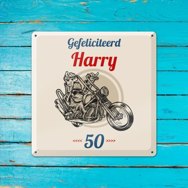 Gozi Harry’s Motor metalen bord 30x30cm persoonlijk