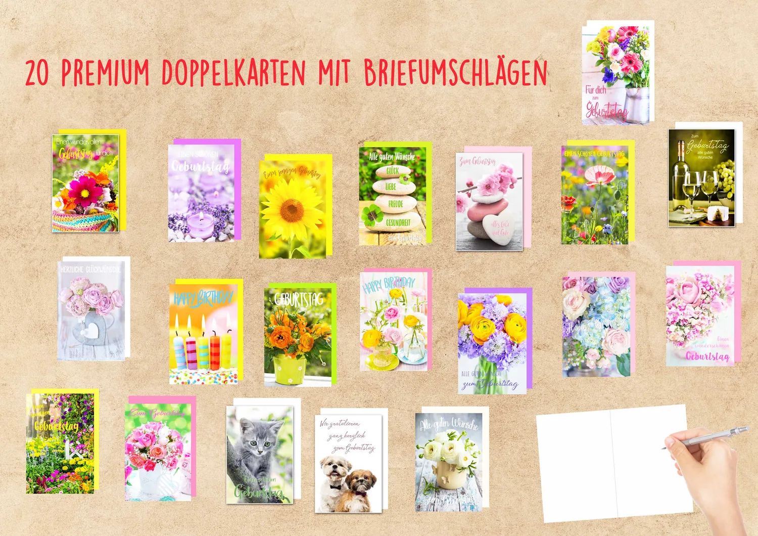Edition Seidel 20363 verjaardagskaarten set 20 met envelop premium