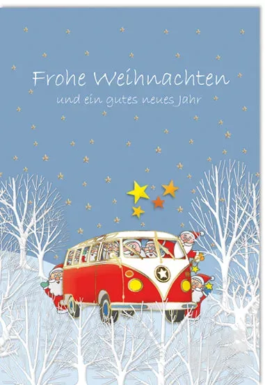 Kurt Eulzer 22-1017 kerstkaart Bulli busje met kerstmannen