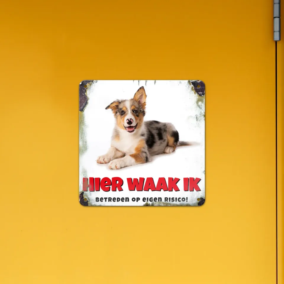 Gozi Hond metalen bord 20x20cm hier waak ik