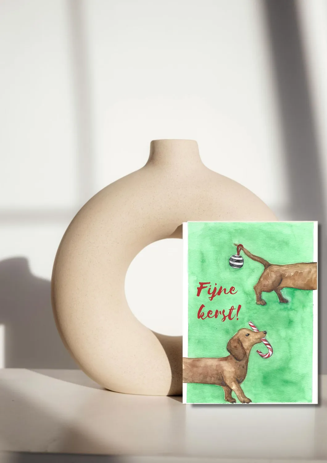 Blad & Beeld Teckel Fijne Kerst kerstkaart A6 dubbel blanco