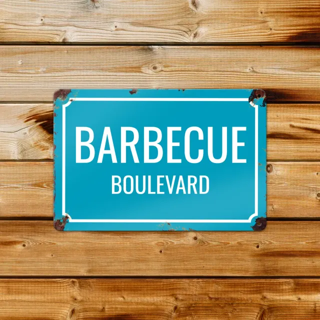 Gozi BBQ Blvd metalen bord 30x20cm persoonlijk straatnaam
