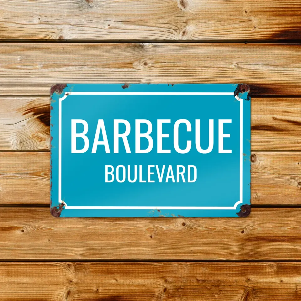 Gozi BBQ Blvd metalen bord 30x20cm persoonlijk straatnaam