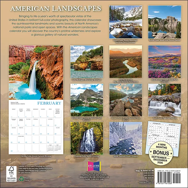 Sellers Publishing American Landscapes 2027 wandkalender landschap