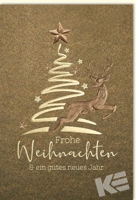 Kurt Eulzer 22-1284 kerstkaart brons rendier kerstboom
