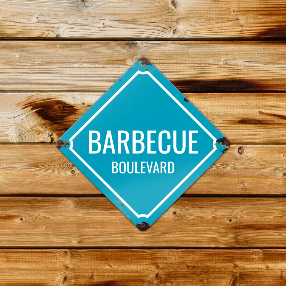 Gozi BBQ Blvd metalen bord 20x20cm ruit personaliseerbaar