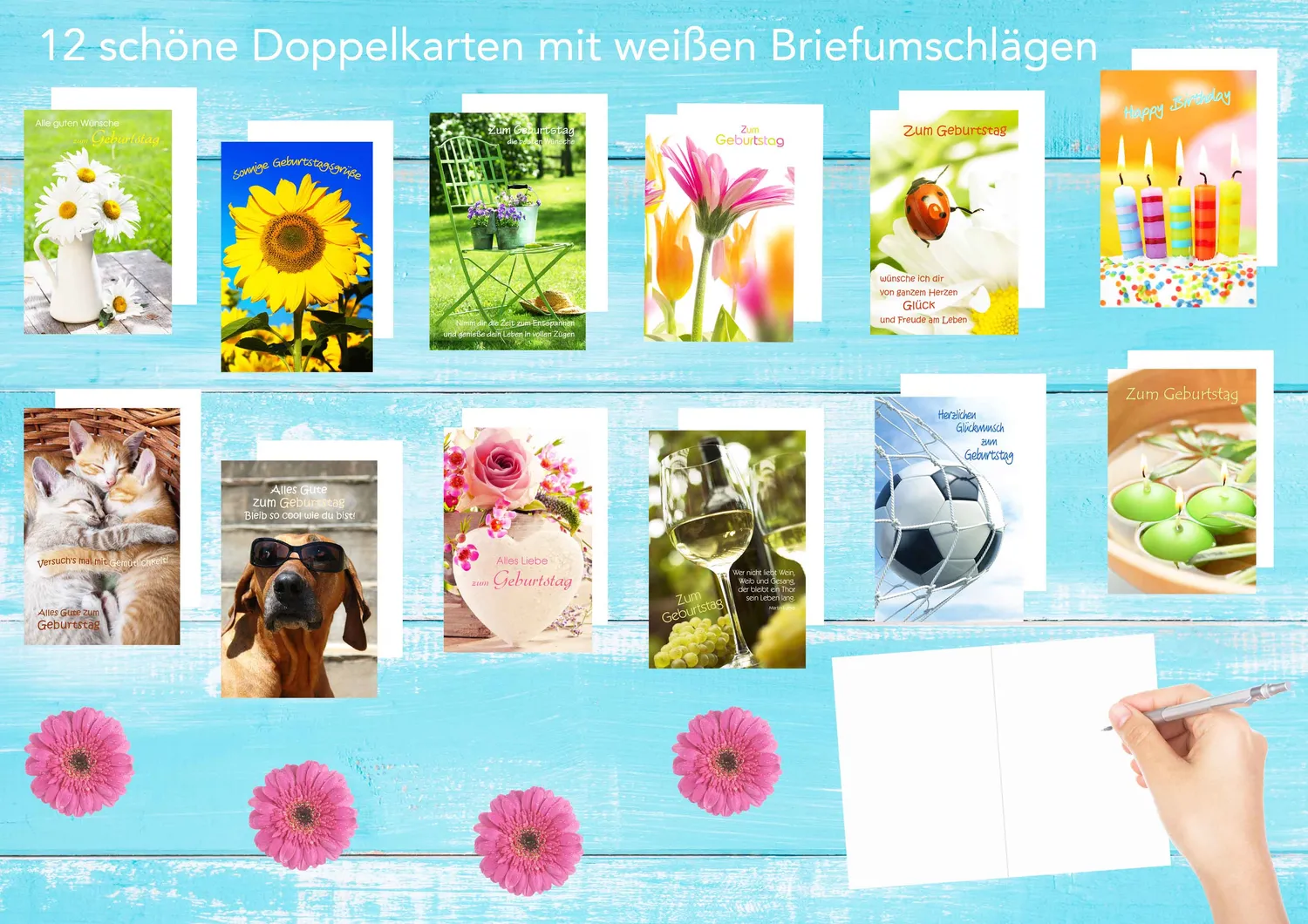 Edition Seidel 20046 verjaardagskaarten set 12 met envelop