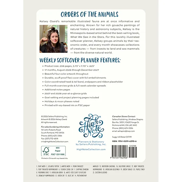 Sellers Publishing Orders of Animals 2027 weekplanner softcover