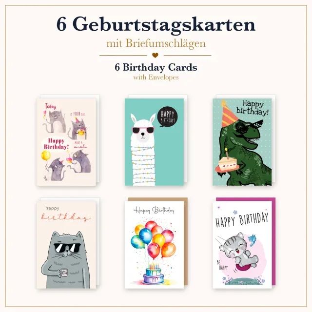 Edition Seidel 36698 verjaardagskaarten 6 stuks grappig