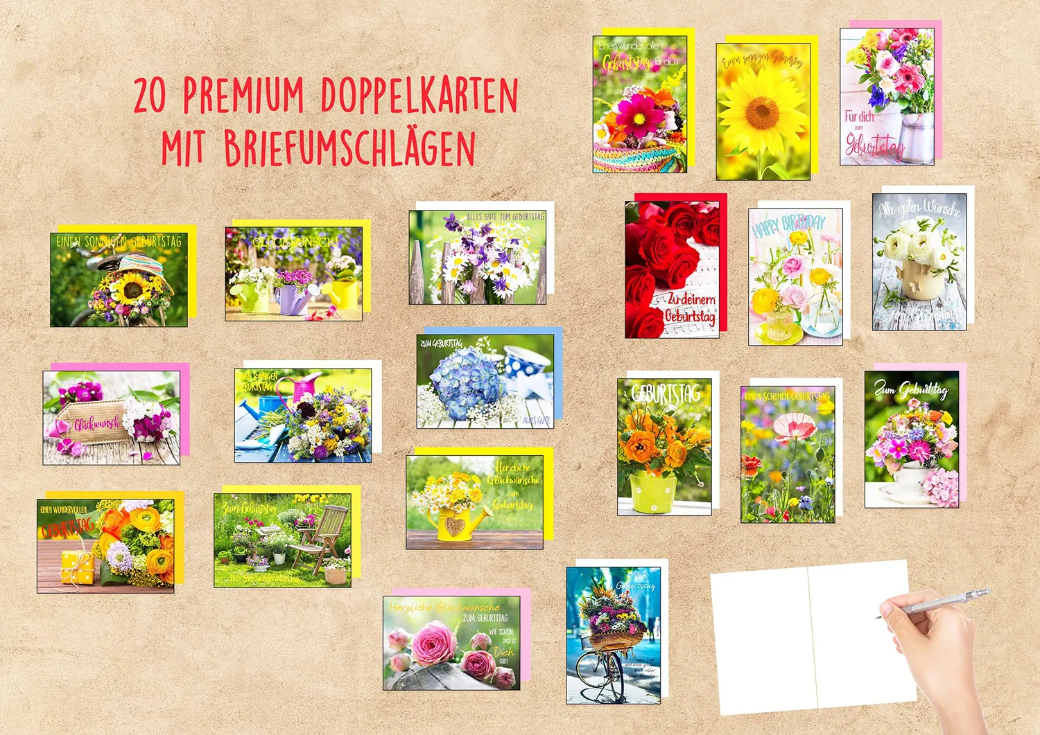Edition Seidel 21244 verjaardagskaarten set 20 bloemen met envelop