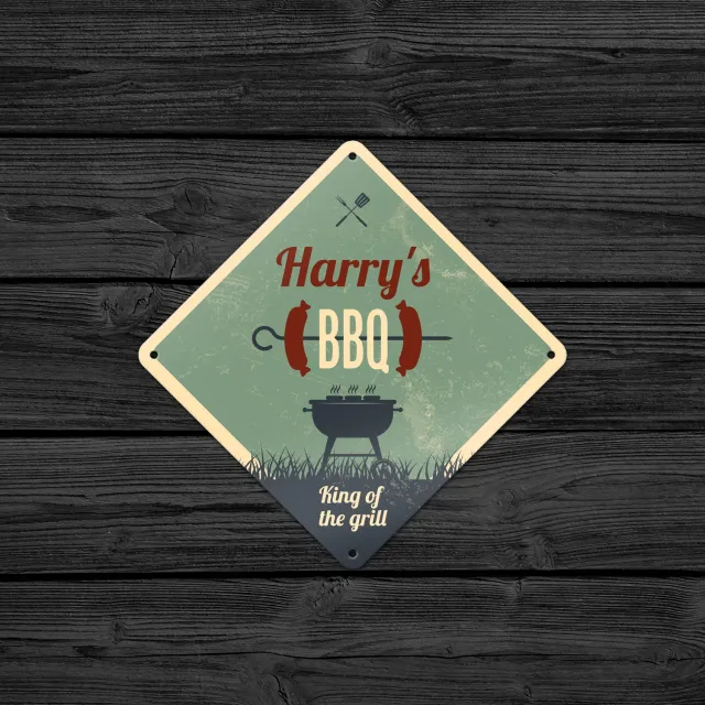 Gozi BBQ Worst metalen bord 20x20cm ruit tin sign