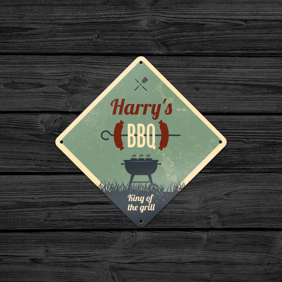 Gozi BBQ Worst metalen bord 20x20cm ruit tin sign