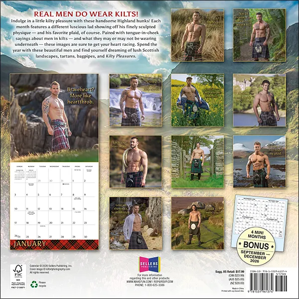 Sellers Publishing Kilty Pleasures 2027 wandkalender mannen