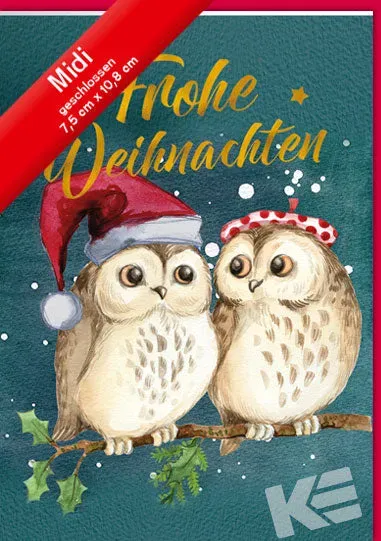 Kurt Eulzer 45-2262 kerstkaart uilen midi per stuk