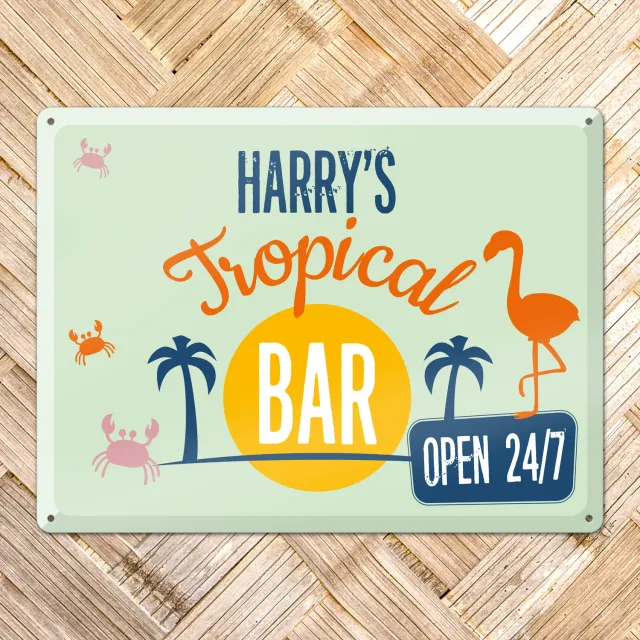Gozi Tropical Bar metalen bord 40x30cm persoonlijk