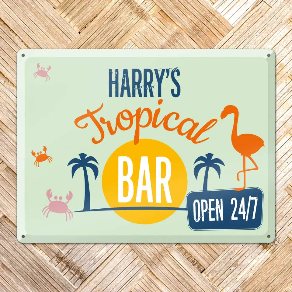 Gozi Tropical Bar metalen bord 40x30cm persoonlijk