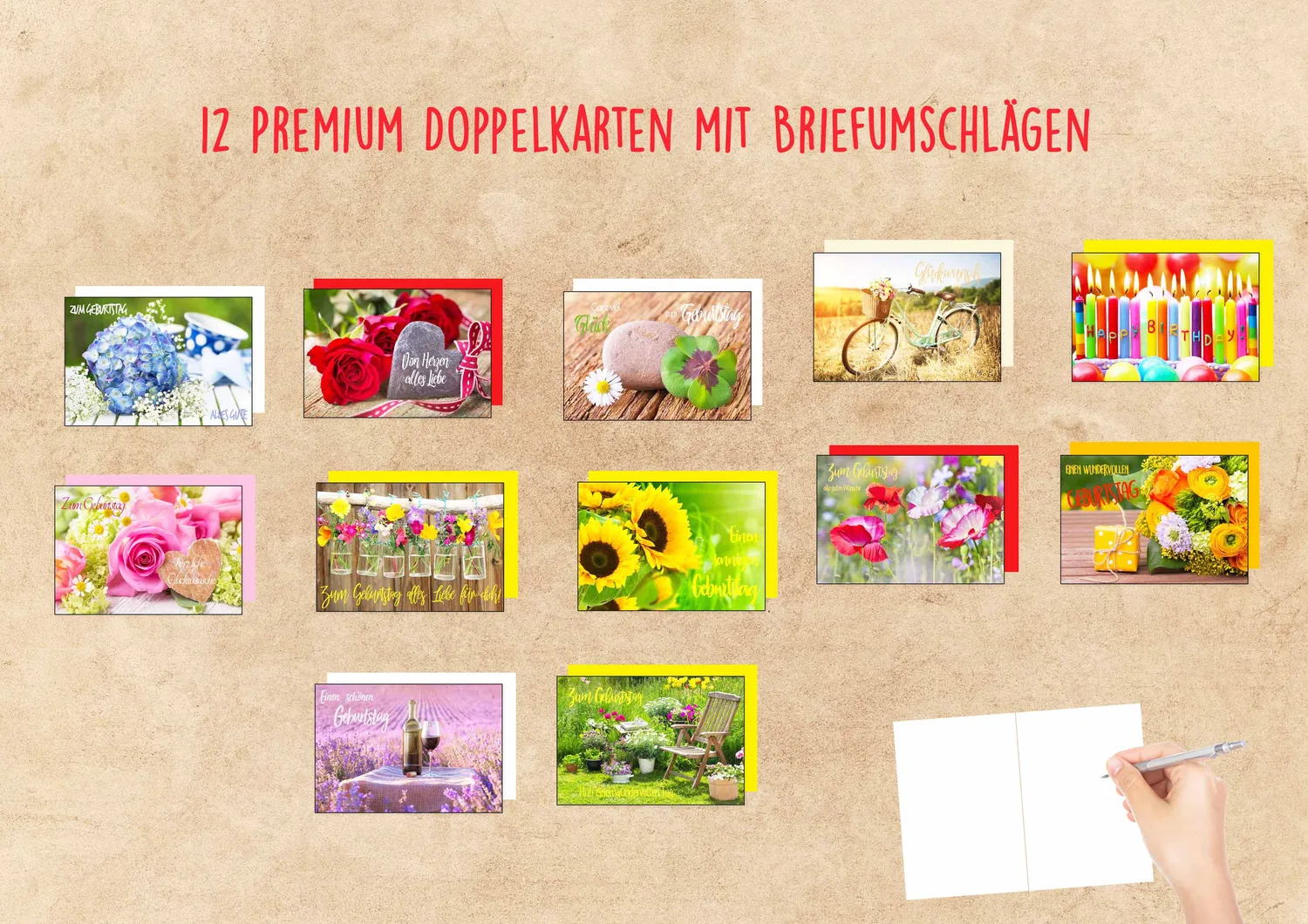 Edition Seidel 20844 verjaardagskaarten set 12 met envelop