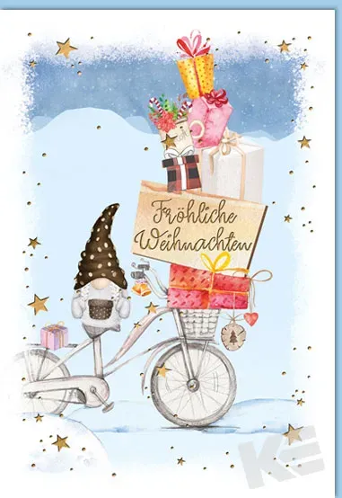 Kurt Eulzer 22-1152 kerstkaart 1 stuk kabouter fiets