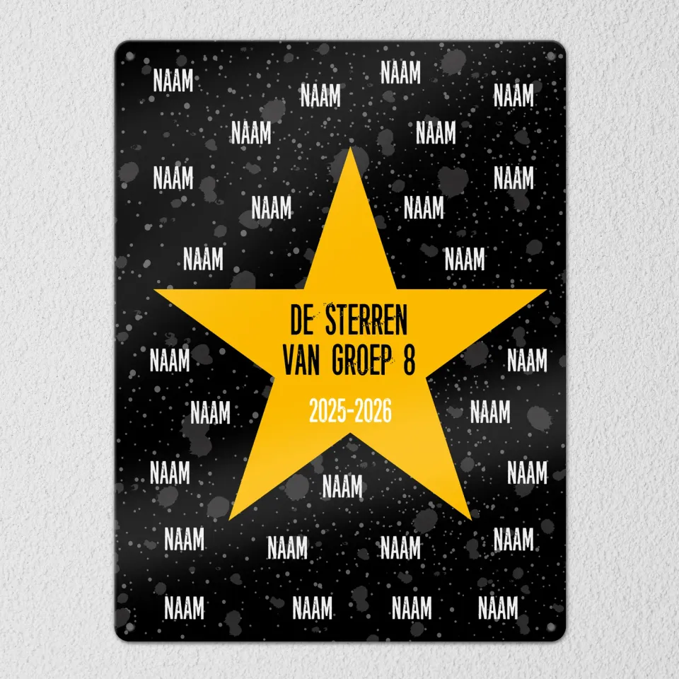 Gozi Gele Ster metalen bord 30x40cm afscheid groep 8