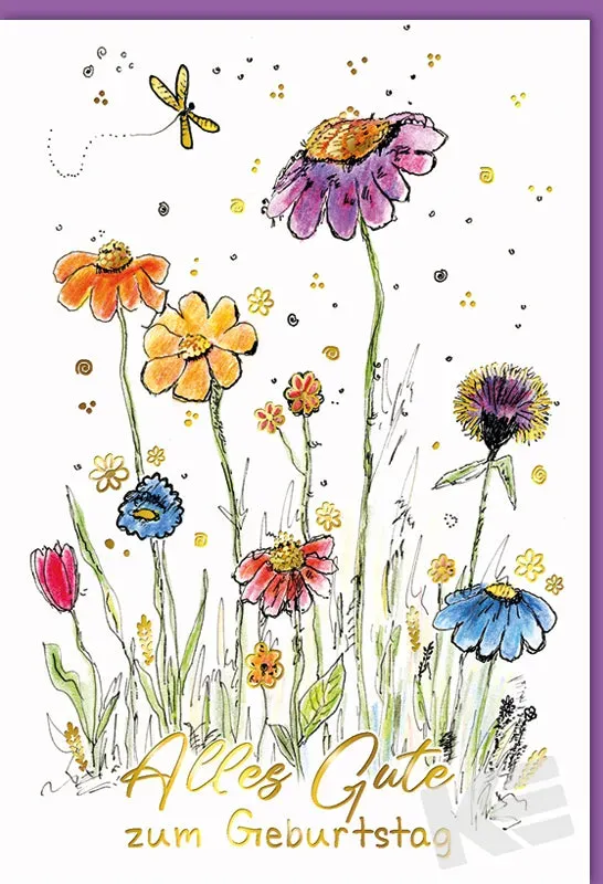 Kurt Eulzer 51-0092 verjaardagskaart bonte bloemen